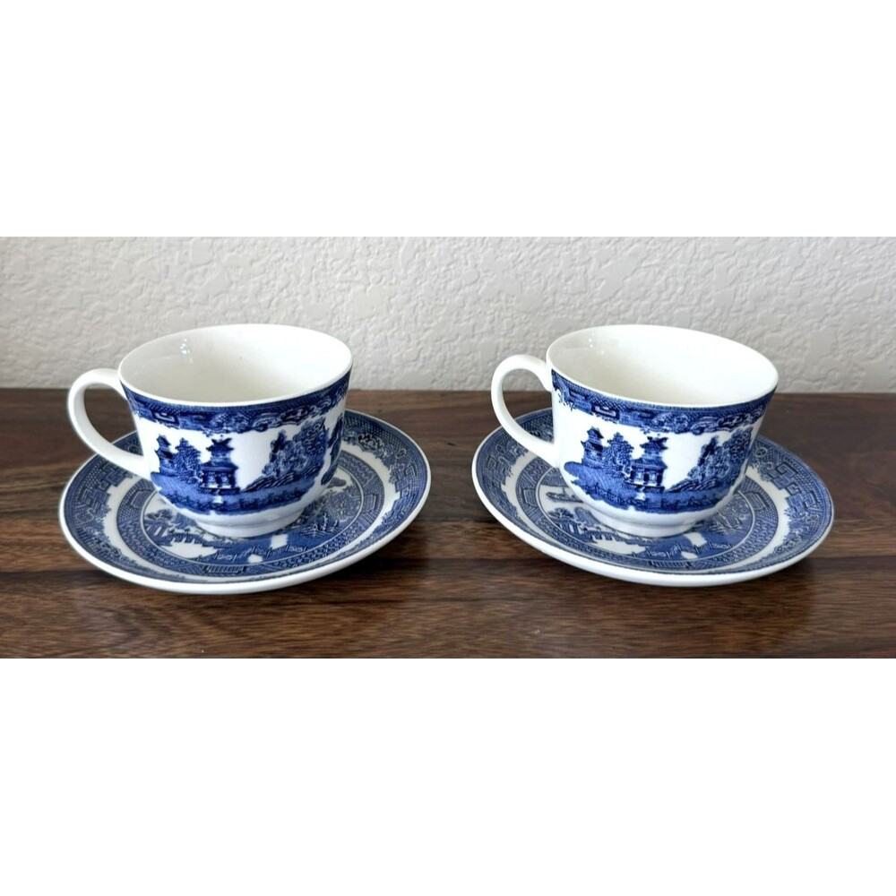 set of 2 Johnson Brothers Blue Willow Cup And Saucer Sets